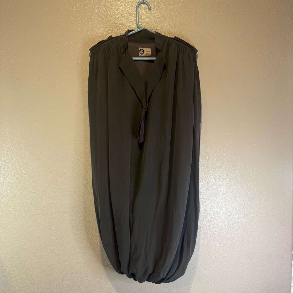Lanvin Drape Crepe Bubble-Hem Sleeveless Shift Dress